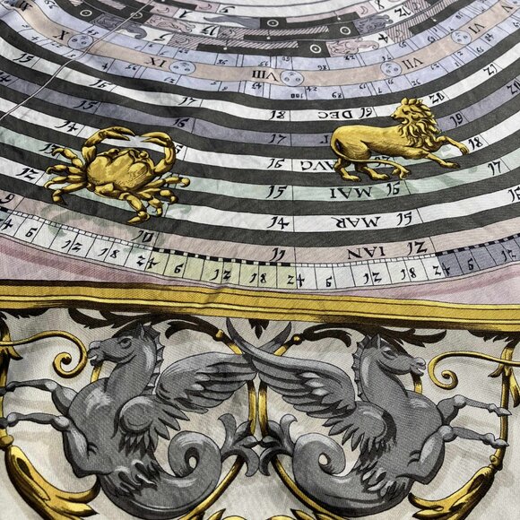 HERMES Dies Et Hore Square Silk Scarf Astrology Gray Multicolor Carre 90 - Picture 4 of 11